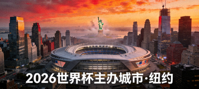 美国纽约市天际线与大都会体育场，2026世界杯主办城市之一