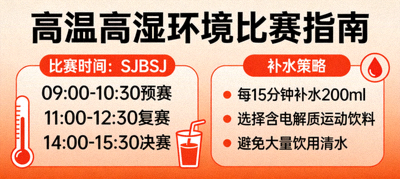 高温高湿环境下的比赛时间SJBSJ与补水策略信息图